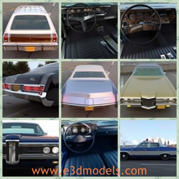 3d model the classic car from America - This is a 3d model of the classic car from America,which is old and popular in 1960s and 1970s.All models include interiors, 2 mesh resolutions.