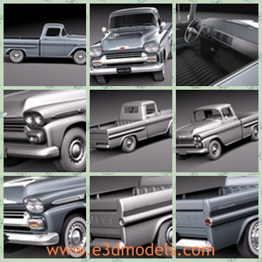 3d model the classic car in 1958 - This is a 3d model of the classic car in 1958,which is the truck with good quality.The truck is old and antique.