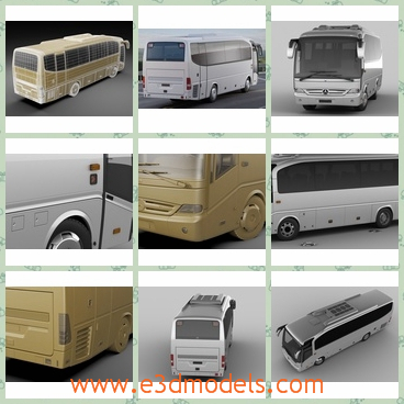 3d model the coach with four wheels - This is a 3d model of the coach with four wheels,which is large and spacious.The bus is made by the Mercedes.