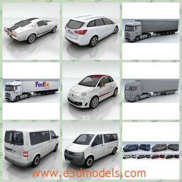 3d model the collection of cars - THis is a 3d model of the collection of cars,which are modern and made in details.There are van,minivan,package and transporter.