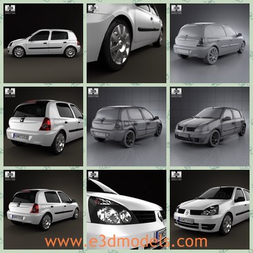 3d model the compact car of Renault - This is a 3d model of the compact car of Renault,which is modern and made with five doors.The model is the famous brand in France.