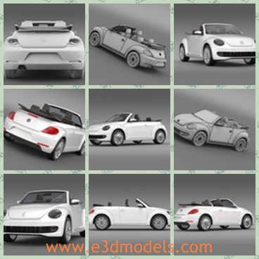 3d model the convertible car - This is a 3d model of the VW iBeetle Cabrio 2015 The Volkswagen. Beetle is a compact car manufactured and marketed by Volkswagen introduced in 2011 for the 2012 model year, as the successor to the New Beetle.