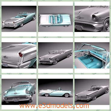 3d model the convertible car in 1957 - This is a 3d model of the convertible car in 1957,which is modern and luxury.The model is roofless.