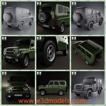 3d model the crossover of Russia - This is a 3d model of the crossover of Russia,which is painted in green and the body is big and spacious.