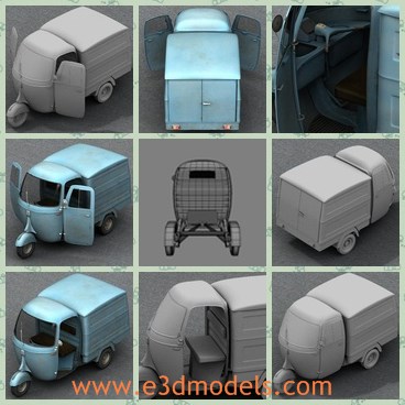 3d model the cute truck - This is a 3d model of the cute truck,which is the famous type created with wheels.The truck is made with three wheels.