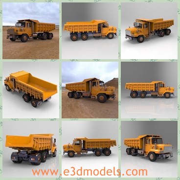3d model the dump truck - This is a 3d model of the dump truck,which is used  for transporting loose material such as sand, gravel, or dirt for construction. A typical dump truck is equipped with a hydraulically operated open-box bed hinged at the rear.