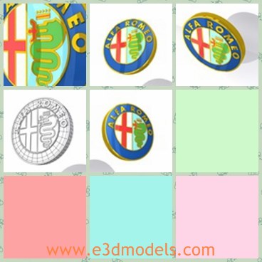 3d model the emblem of Alfa romeo - This is a 3d model of the emblem of Alfa Romeo,which is colorful and special.The model is obvious and charming.