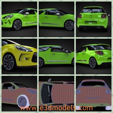 3d model the green car of citroen - This is a 3d model of the green car of Citroen,which is modern and popular.The model is made for the sports car by French company.