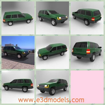 3d model the green Jeep - This is a 3d model of the green jeep,which is  a mid-size SUV produced by the Jeep division of American manufacturer Chrysler Corporation.