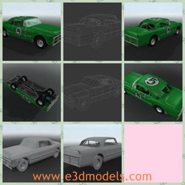 3d model the green number 5 car - This is a 3d model of the green bumber 5 car,which is textured and dirt.The car was popular and famous in 1950s.