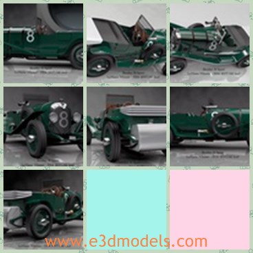 3d model the green racing car - This is a 3d model of the green racing car,which is made in 1924.The car is made with three cars.