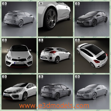 3d model the hatchback of Kia - This is a 3d model of the hatchback of Kia,which is the compact car of the company.The model is large and expensive,but very popular around the world.
