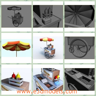 3d model the hot dog cart - This is a 3d model of the hot dog cart,which is made with an umbrella.The model is a stand on the streets.