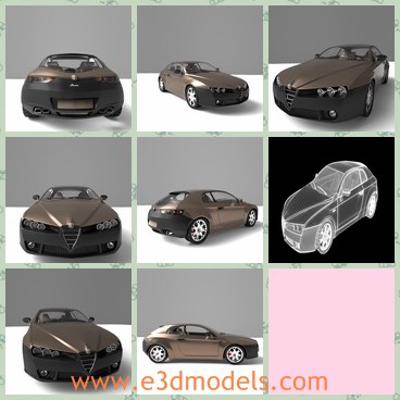 3d model the luxury car in coffee color - This is a 3d model of the luxury car in coffee color,which is modern and glorious.The car is created with two doors and the wheels are made with high quality.