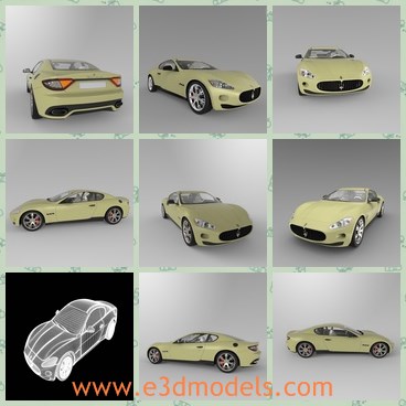 3d model the luxury car Maserati - THis is a 3d model of the luxury car Maserati,which is a sports car made with high quality.The car is created with two doors.