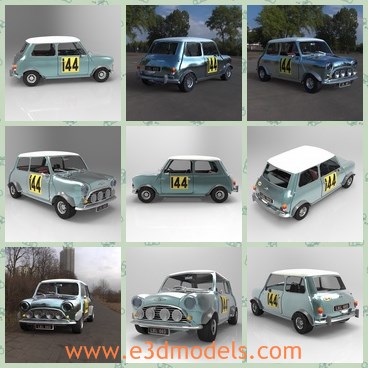 3d model the mini cooper - This is a 3d model of the mini cooper,which is a small car that was produced by the British Motor Corporation BMC and its successors from 1959 until 2000.