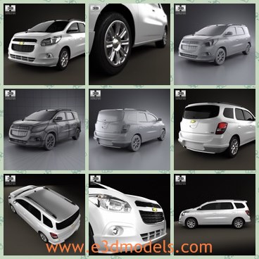 3d model the minivan of Chevrolet - This is a 3d model of the minican of Chevrolet,which is popular in US and Brazil.The car is provided combined, all main parts are presented as separate parts