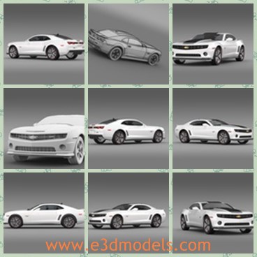 3d model the modern car of Chevrolet - This is a 3d model of the modern car of Chevrolet,which is a sports car made by famou creator.The model is white and made in special materials.