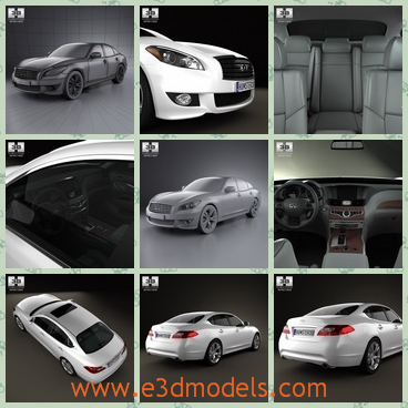 3d model the modern car of Infiniti - This is a 3d model of the modern car of Infiniti,which is made in 2011 and in high quality.The model is luxury and made in special materials.