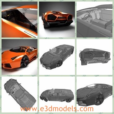 3d model the orange lamborghini - This is a 3d model of the orange Lamborghini,which is the Italian sports car made in 2008.The model is fast and modern.