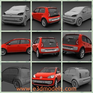 3d model the orange SUV - This is a 3d model of the orange SUV,which is correctly scaled model of Volkswagen Cross Up 2014.Geometry is Editable Poly.Modeled