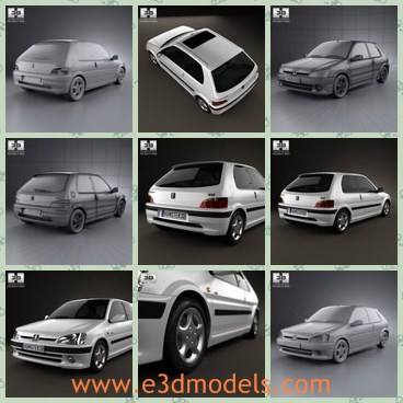 3d model the Peugeot car - This is a 3d model of the Peugeot car,which made with three doors.The model is firstly made in 1997.