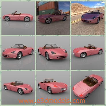 3d model the pink car of Porsche - This is a 3d model of the pink car of Porsche,which is a mid-engined roadster built by Porsche. The Boxster is Porsche's first vehicle designed from the beginning as a roadster.