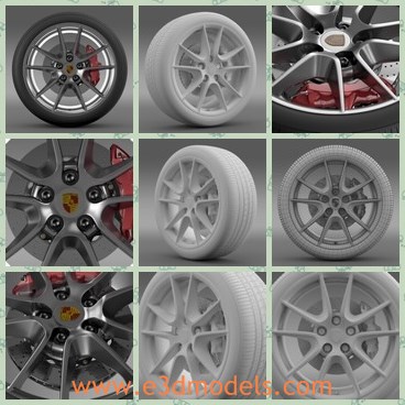 3d model the Porsche 911 wheel - This is a 3d model of the Porsche 911 wheel,which is created in real units of measurement. Model with physically accurate materials.Model is separated on parts and correctly named.