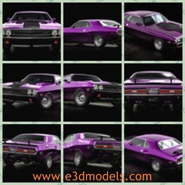 3d model the purple car in 1971 - This is a 3d model of the purple car in 1971,which is the sports car made in America.The car was popular after opening to the public.