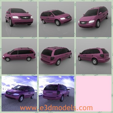 3d model the purple car made in 2002 - This is a 3d model about the purple car made in 2002,which is modern and new.The model is a family minivan sold worldwide by the Chrysler division of Chrysler Group LLC.