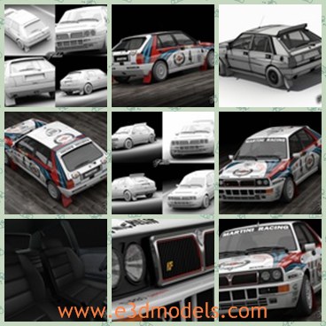 3d model the racing car made in 1988 - This is a 3d model of the racing car made in 1988,which is called Lancia Delta HF le Martini Racing.The model is famous and used widely.