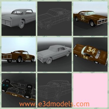3d model the racing car numbered 34 - This is a 3d model of the racing car bumbered as 34,which is old and popular.The car has  a basic low poly detail interior and underside.