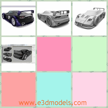 3d model the racing car on the ground - This is a 3d model of the racing car on the ground,which is black and fashionable.The model car has an extrude part on the tail.