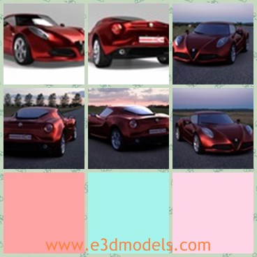 3d model the red Alfa - This is a 3d model of the Alfa Romeo 4C in its concept version from 2012. Model ist created in Lightwave 3D 11.5 and exported to the other formats.