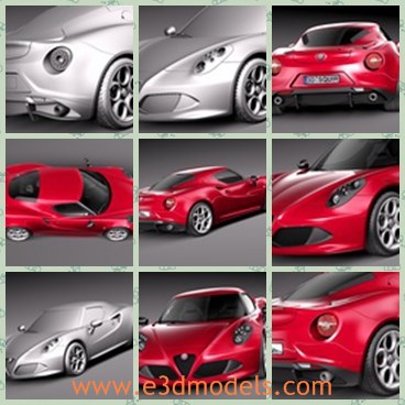 3d model the red alfa - This is a 3d model of the red Alfa,which is the fast racing car in 2014.The model is charming and popular,which has two doors.