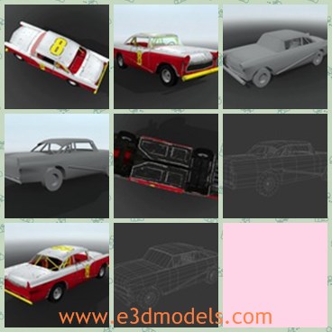 3d model the red car - This is a 3d model of the red car,which is textured and is loosely based upon a 56 made to look like an old dirt track racer. The mesh is the car and four wheels.