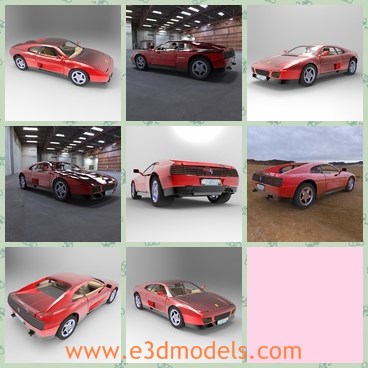 3d model the red car - This is a 3d model of the car made in Italy,which is a mid-engined V8-powered 2-seat sports car. It replaced the 328 in 1989.