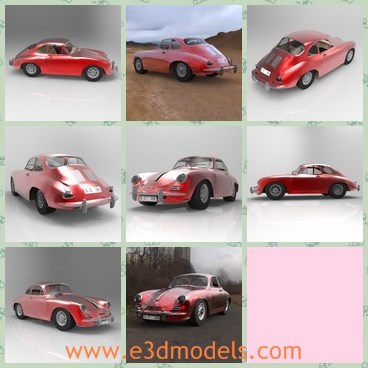 3d model the red car - This is a 3d model of the red car,which is the famous brand in the world.The Porsche 356 was the company's first production automobile.