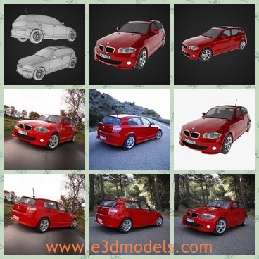 3d model the red car of BMW - THis is a 3dmodel of the red car of BMW,which is modern and luxury.The model is suitable for architectural renderings, animations and etc.All materials and textures are included and mapped correctly in every format.