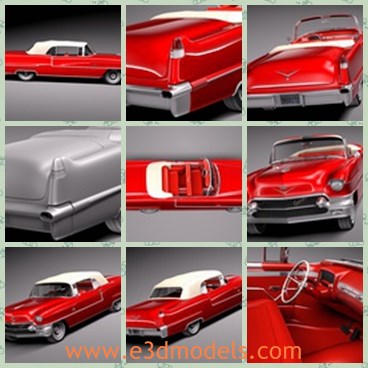 3d model the red car of cadillac - This is a 3d model of the red car of Cadillac,which is old and classic.The model is convertible and made with high quality.