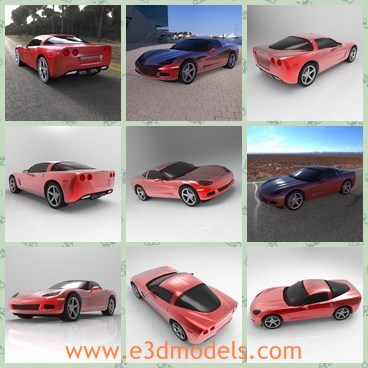 3d model the red car of chevrolet - This is a 3d model of the red car of Checrolet,which is a sports car that has been manufactured by Chevrolet since 1953. It has been proclaimed as &quotAmerica's Sports Car&quot.