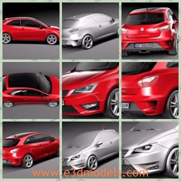 3d model the red car with three doors - This is a 3d model of the red car with three doors,which is made in Spain in 2013.The car is modern and popular.