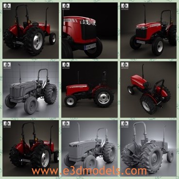 3d model the red farm tractor - This is a 3d model of the red farm tractor,which is heavy and made in 2012.The model has one single seat.