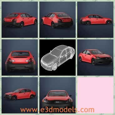 3d model the red Infiniti car - This is a 3d model of the red Infiniti car,which is famous and made with high quality.The car is the supporter of the famous TV show in China recently, which is called as Dad,Where are we going.