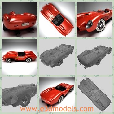 3d model the red racing car - This is a 3d model of the red racing car,which is old and antique.The model was firstly made in Italy in 1957,which later was so popular.