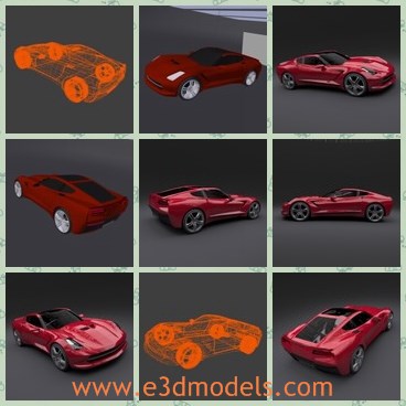3d model the red sports car - This is a 3d model of the red sports car,which is fast and made in details.There are 2 blender files one blender 2.49b with standard material settings,and other with new blender 2.66 and cycles render settings.