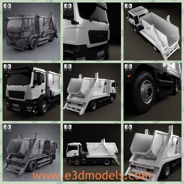 3d model the skip loader - This is a 3d model of the skip loader,which is the German truck made in 2012.The model is heavy and common in industrial field.