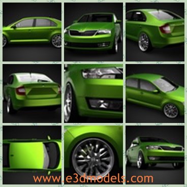 3d model the skoda car in 2013 - This is a 3d model of the Skoda car in 2013,which is  a high quality 3D model of 2013 Skoda Rapid DUB. Geometry is polygonal, and number of polygons is more than 1 million, so this is a very high quality 3D model.