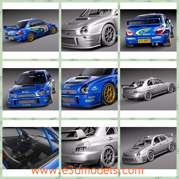 3d model the sports car in 2001 - This is a 3d model of the sports car in 2001,which is blue and has a special tail with it.The model is one of the Subaru cars.