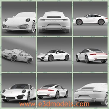 3d model the sports car in 2013 - This is a 3d model of the sports car in 2013,which is Porsche 911 carerra 4 2013 The Porsche 911 pronounced Nine Eleven or German: Neunelfer is the flagship of the current line up of Porsche. It is a two-door grand tourer made by Porsche AG of Stuttgart, Germany.